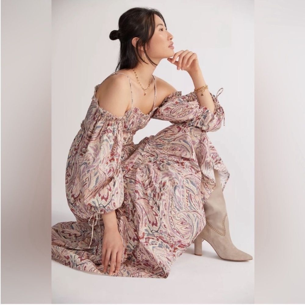 𝅺House of Harlow 1960 Teresa Purple Paisley Puff Sleeve Maxi Dress size medium
